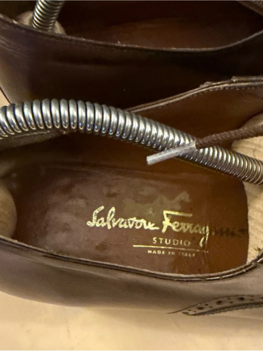 Salvatore Ferragamo Studio Cap Toe Oxford Shoes Men's 8.5 D Brown Leather Italy